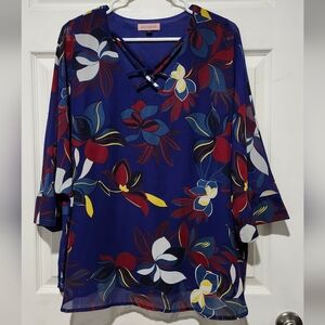 East Adeline Blue Floral Blouse Size 1X